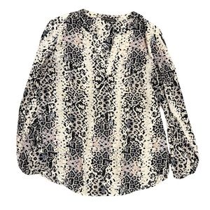 Adrianna PAPELL Snake Print Vneck Long Sleeve Blouse Women’s Size Medium